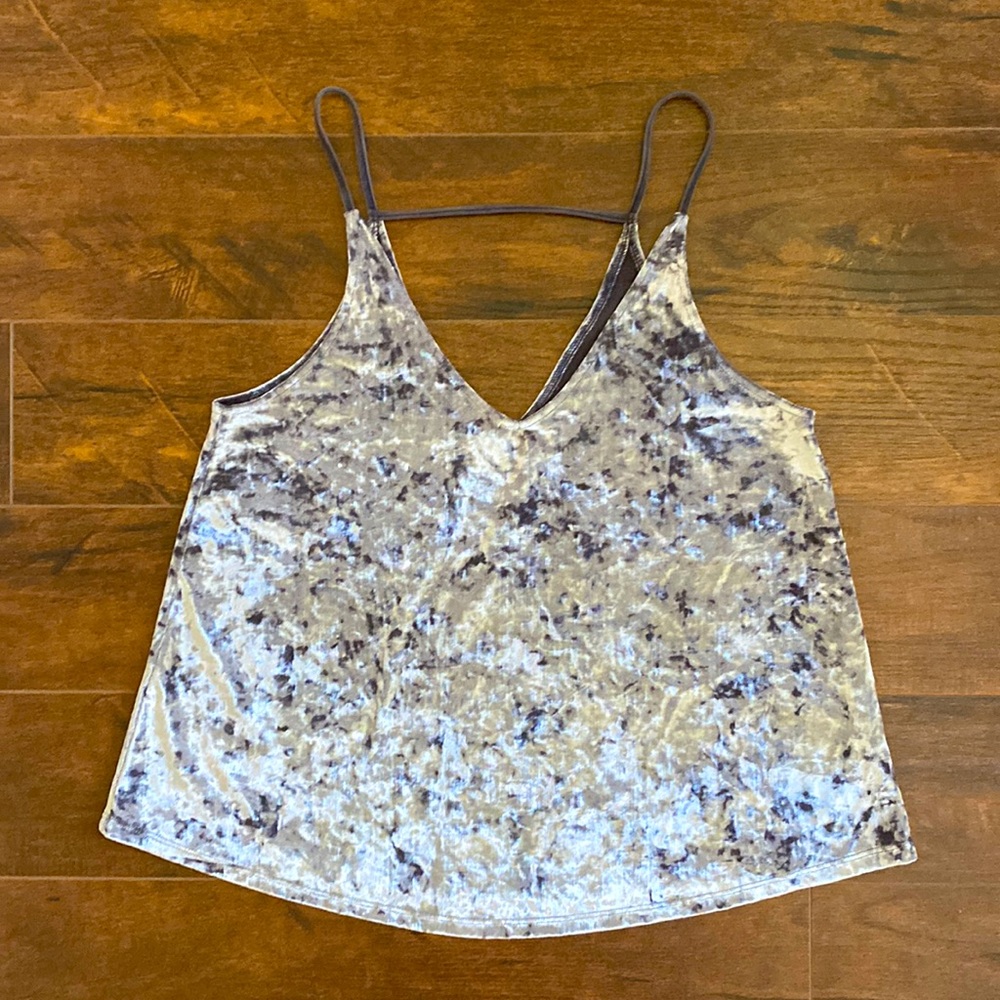 American Eagle - Crushed Velvet Swing Top - Grey / Silver - Small - Like New
